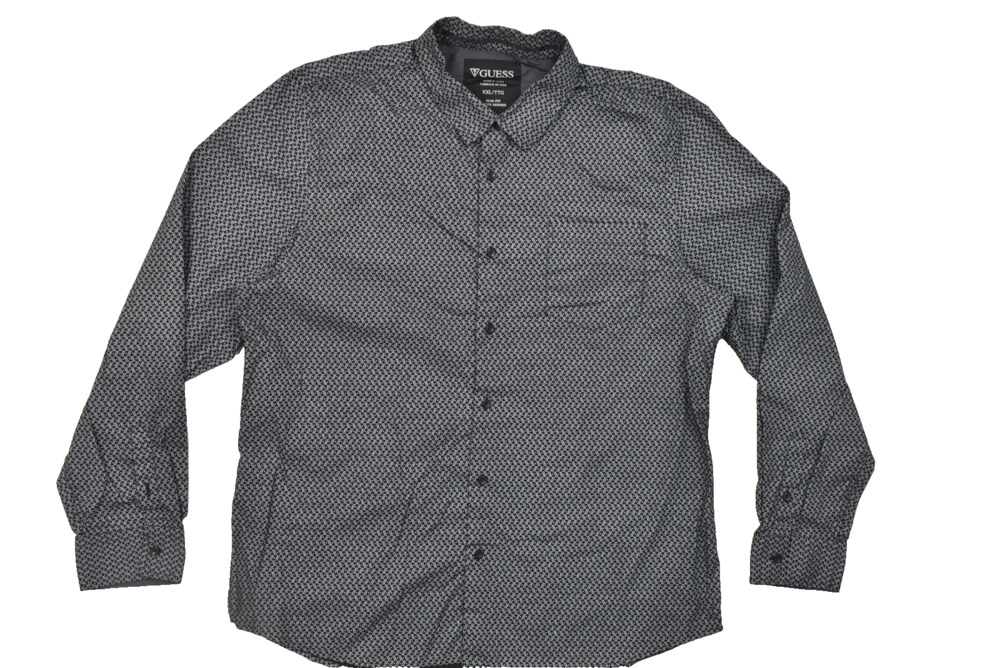 Guess Men's XXL Slim Fit Button Down Shirt Long Sleeve Grey Geometric Print Stre